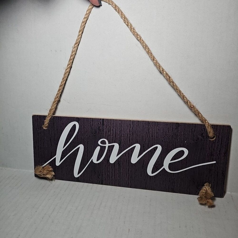 Wooden Home Brown Rope Hanging Sign Farmhouse Cottage